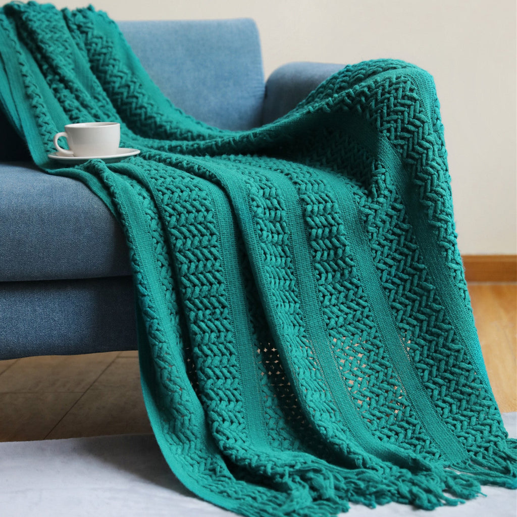 Knit Blanket with Fringes