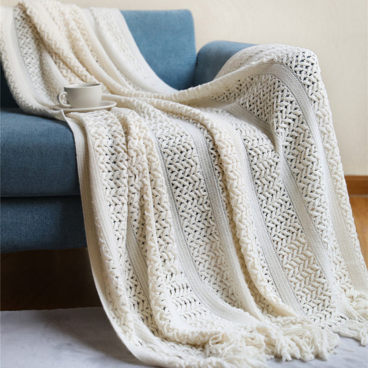 Knit Blanket with Fringes