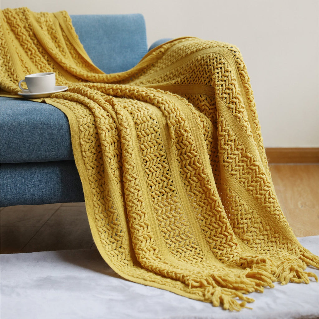 Knit Blanket with Fringes