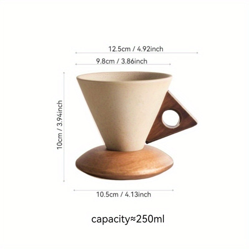 BaristaLuxe Keramik-Kaffeetasse 250ml – Handgefertigt mit Holzgriff und Untersetzer