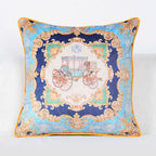Vintage Equestrian Square Throw Pillow Cover with Piped Velvet Trim and Hidden Zipper
