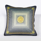 Vintage Equestrian Square Throw Pillow Cover with Piped Velvet Trim and Hidden Zipper