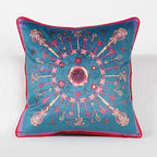 Vintage Equestrian Square Throw Pillow Cover with Piped Velvet Trim and Hidden Zipper