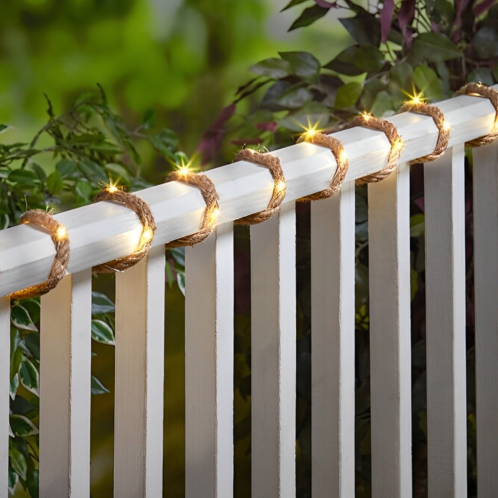 100/200 LED-Lichterkette aus Hanfseil, solar- oder batteriebetrieben