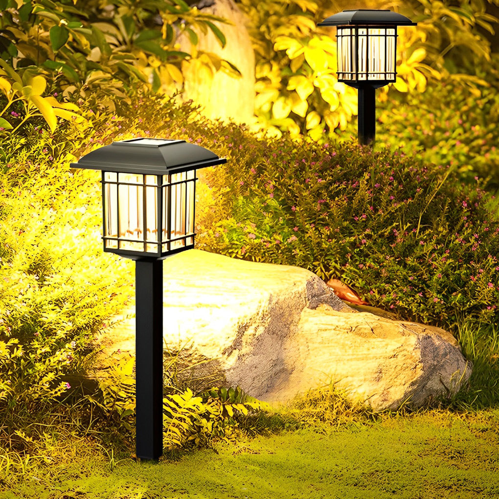 2er-Set Vintage quadratische, wasserdichte LED-Solar-Rasenleuchten