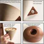 BaristaLuxe Keramik-Kaffeetasse 250ml – Handgefertigt mit Holzgriff und Untersetzer