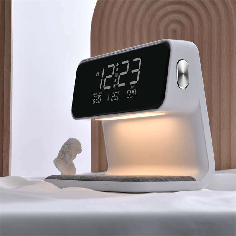 Kreative 3-in-1 Nachttischleuchte mit kabellosem Laden, LCD-Bildschirm und Wecker