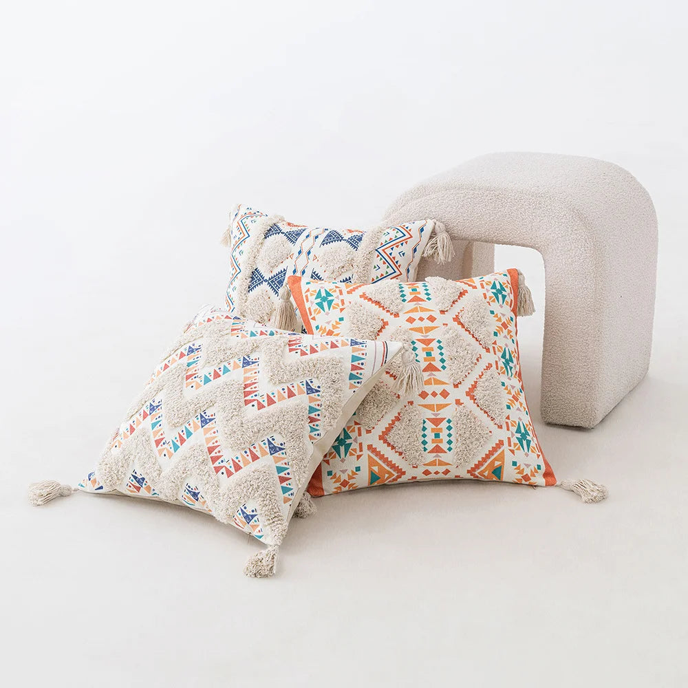 Boho Geometric Tufted Cushion Cover