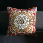 Vintage Equestrian Square Throw Pillow Cover with Piped Velvet Trim and Hidden Zipper