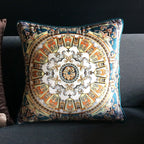 Vintage Equestrian Square Throw Pillow Cover with Piped Velvet Trim and Hidden Zipper