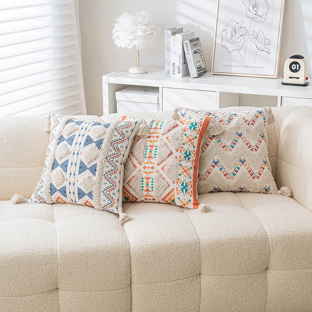 Boho Geometric Tufted Cushion Cover