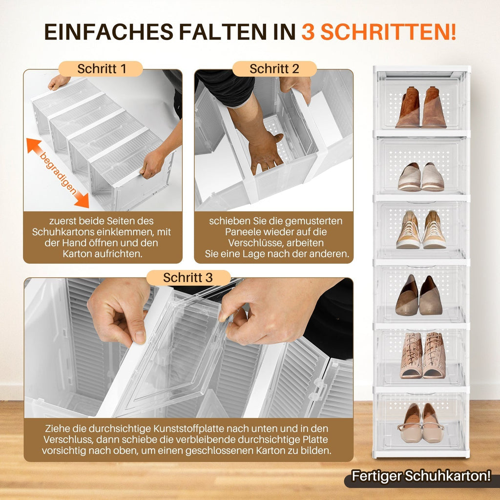 Stapelbare Schuhboxen, 6 Ebenen