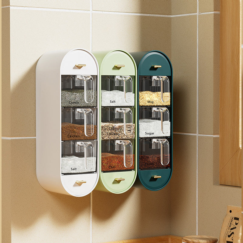 Space-saving wall-mounted spice jar