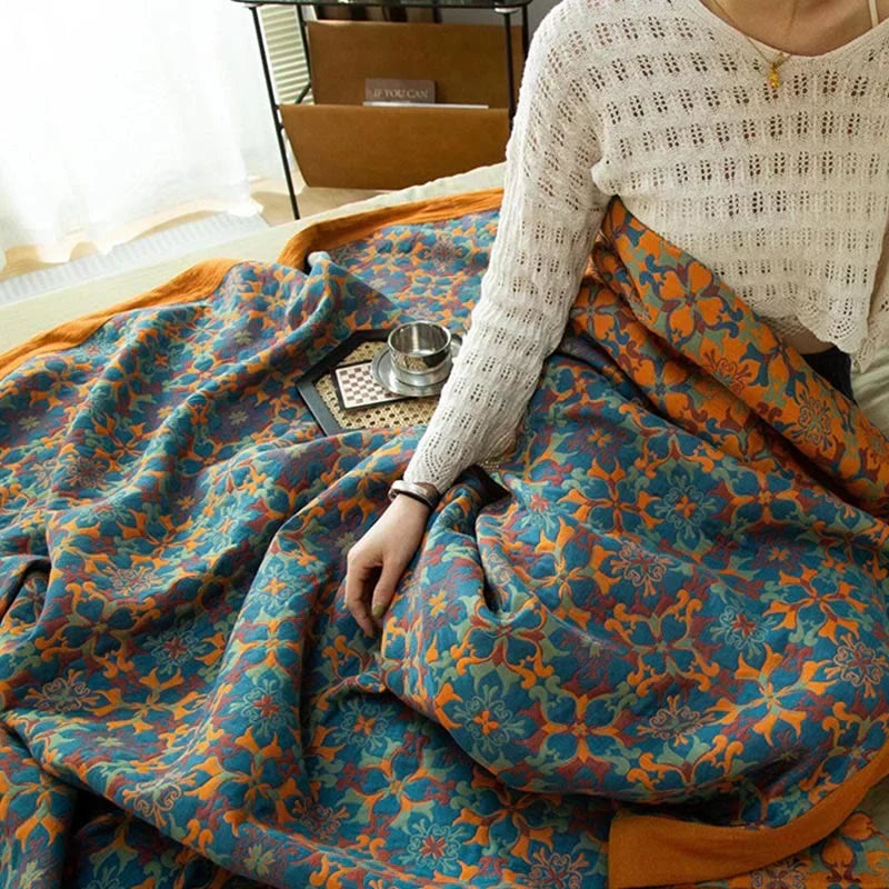 Orange & Blue Pattern Six-Layer Cotton Quilt