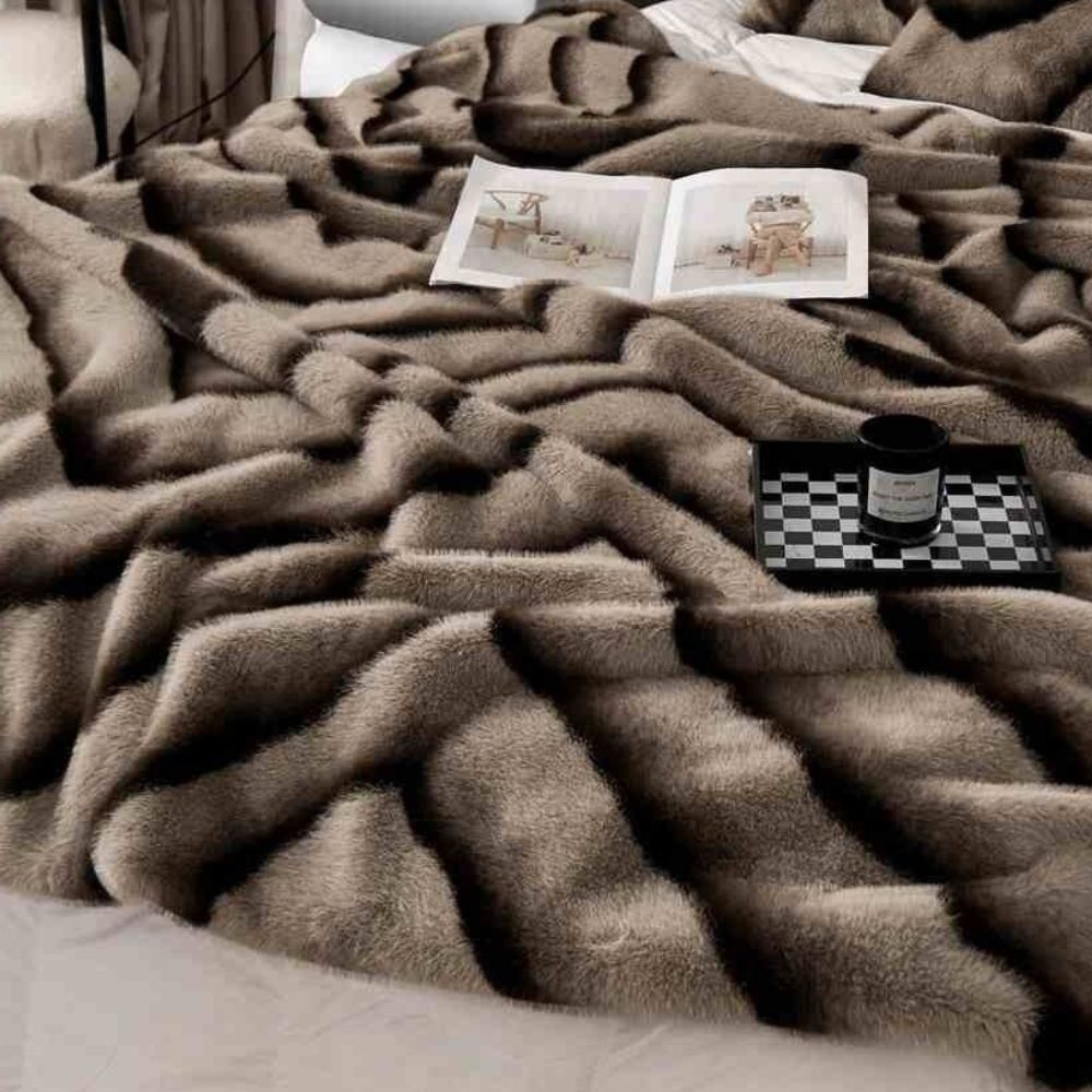 Ruched Faux Rabbit Fur Blanket