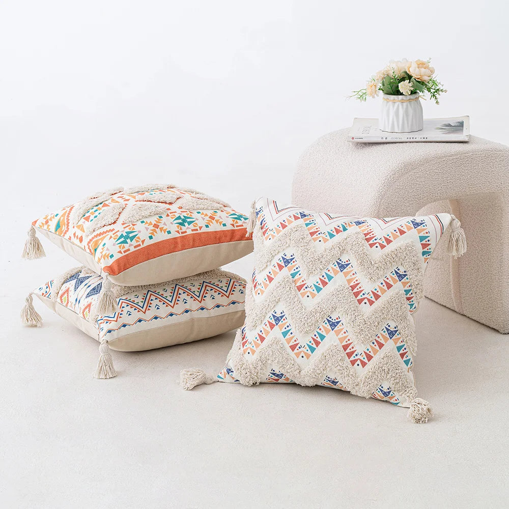 Boho Geometric Tufted Cushion Cover
