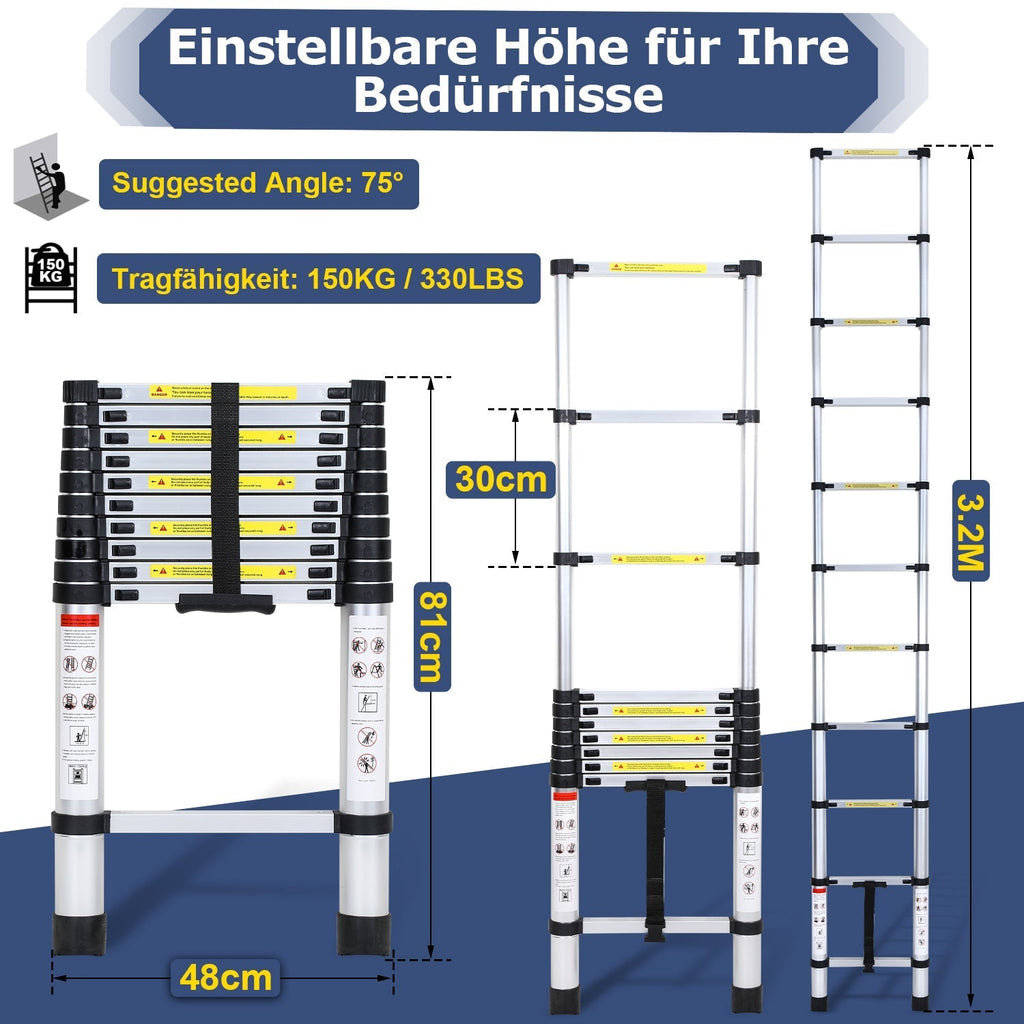 Teleskopleiter aus Aluminium bis 150kg