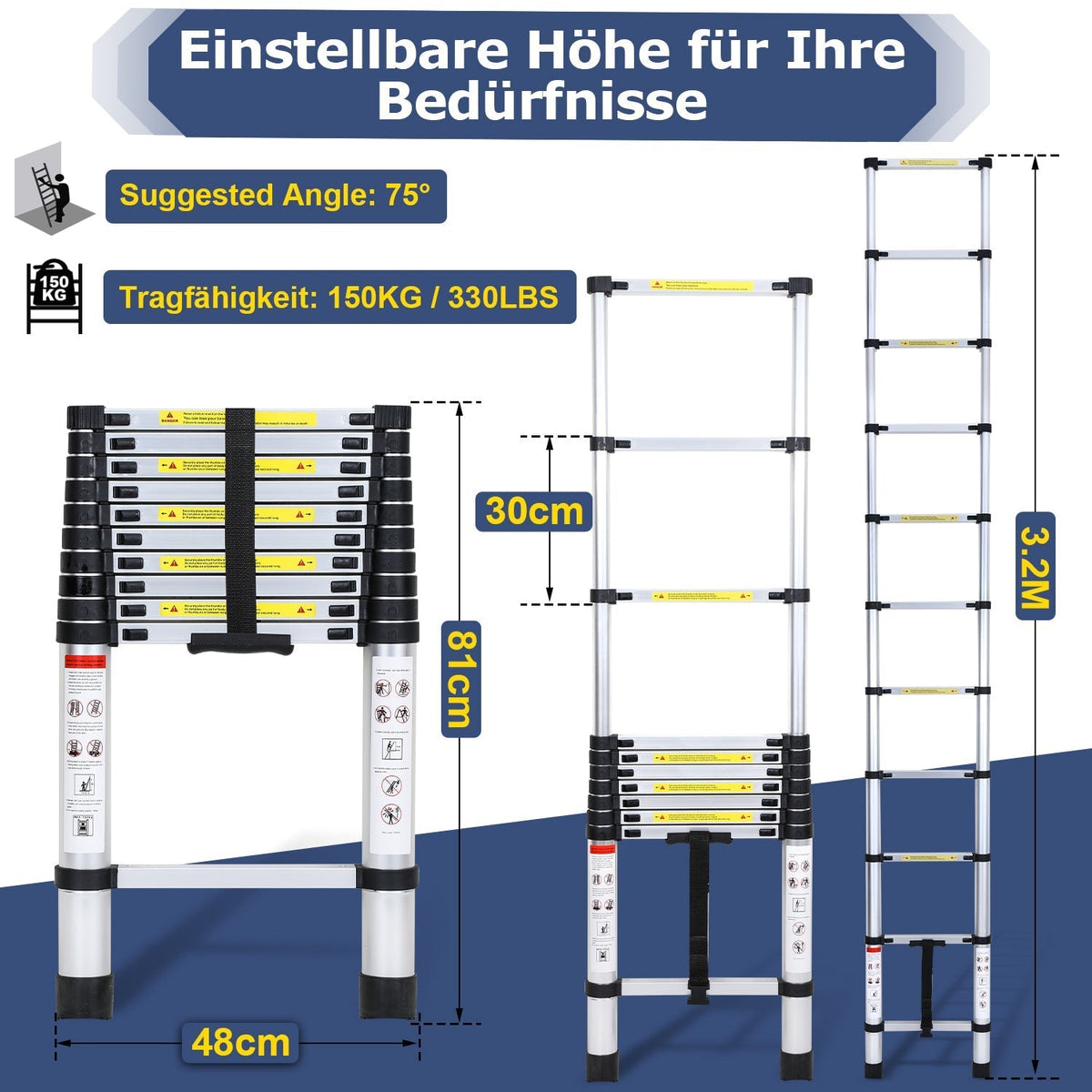 Teleskopleiter aus Aluminium bis 150kg