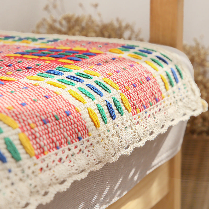 Padded Chair Seat Cushion in Checked Retro Jacquard with Ties