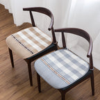 Padded Chair Seat Cushion in Checked Retro Jacquard with Ties