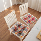 Padded Chair Seat Cushion in Checked Retro Jacquard with Ties