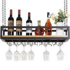 39-Inch Ceiling Mounted Wine Rack with Glass Holder