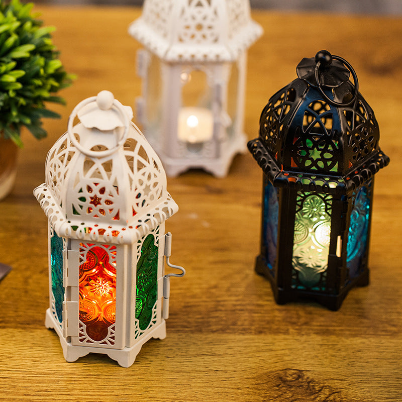 Moroccan-Style Metal and Glass Decorative Hanging Lantern