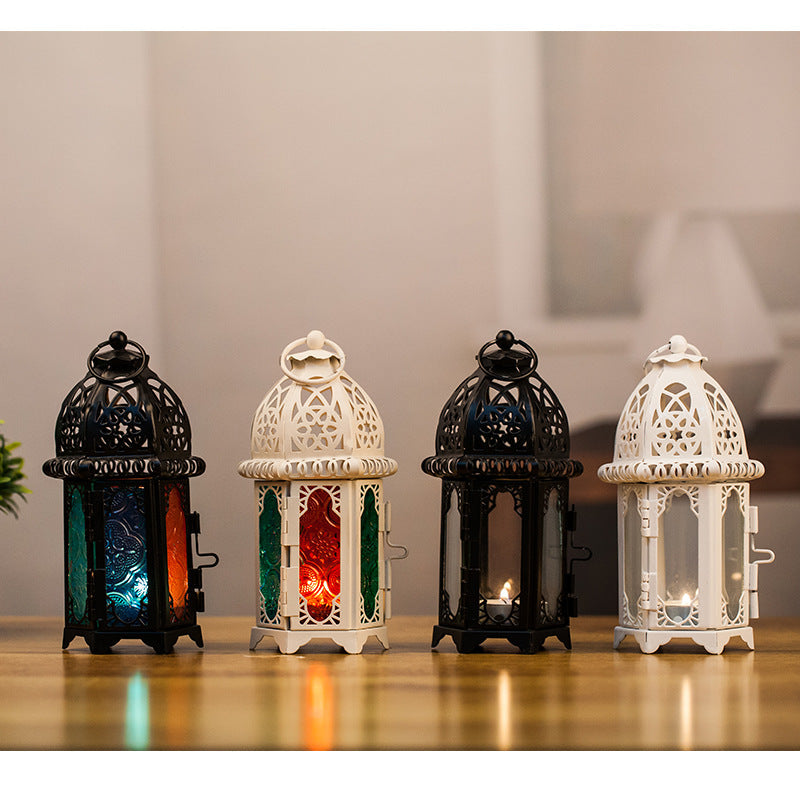 Moroccan-Style Metal and Glass Decorative Hanging Lantern