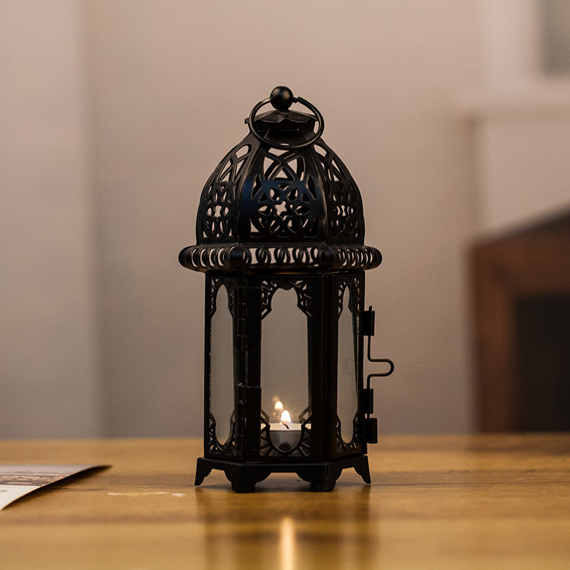 Moroccan-Style Metal and Glass Decorative Hanging Lantern
