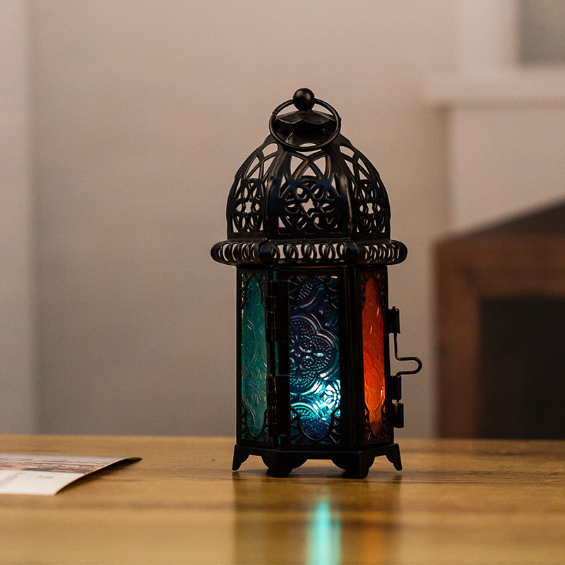 Moroccan-Style Metal and Glass Decorative Hanging Lantern