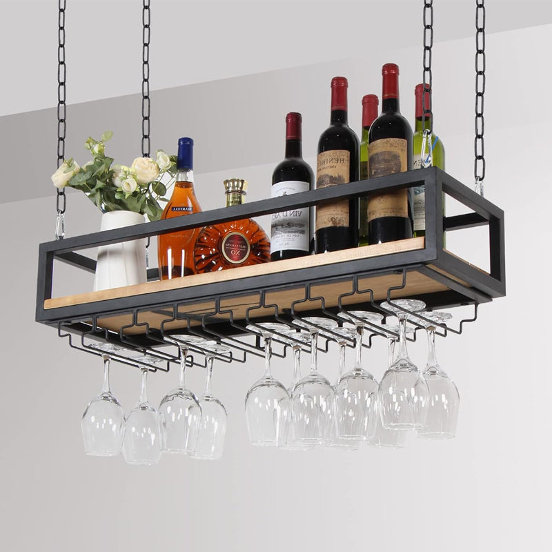 39-Inch Ceiling Mounted Wine Rack with Glass Holder