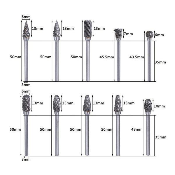 10-in-1 Wolframstahl-Schleifkopf-Set (10-tlg.)