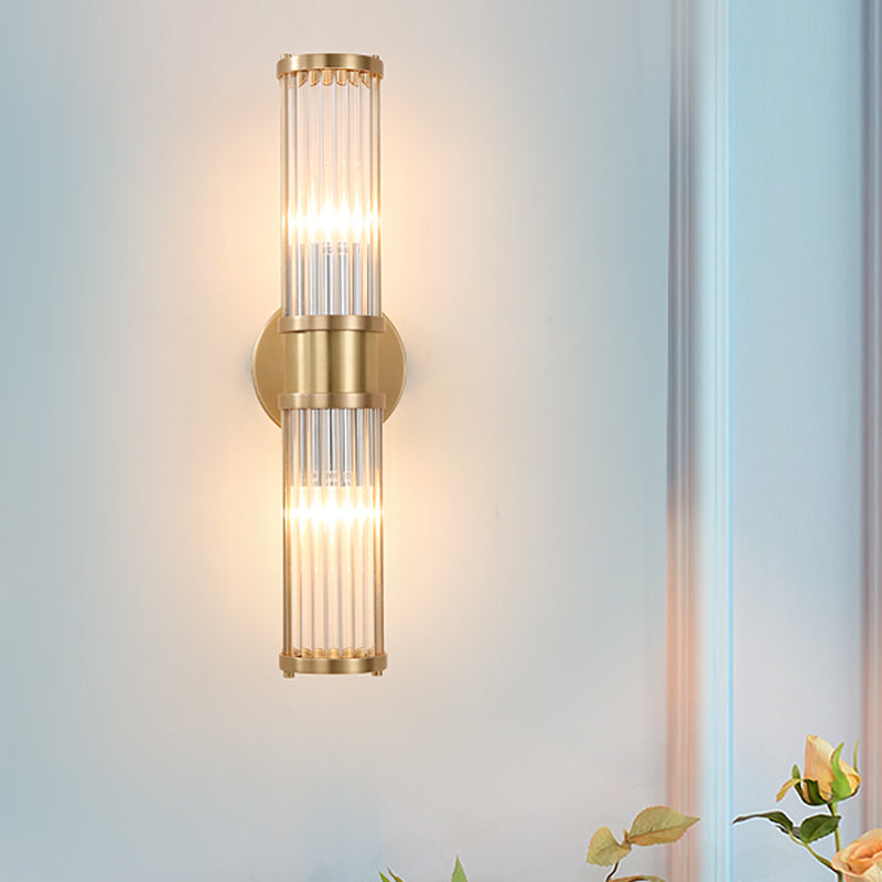 1/2-Light Korridor-Wandleuchte, moderner goldener Wandstrahler mit zylindrischem Klarglasschirm