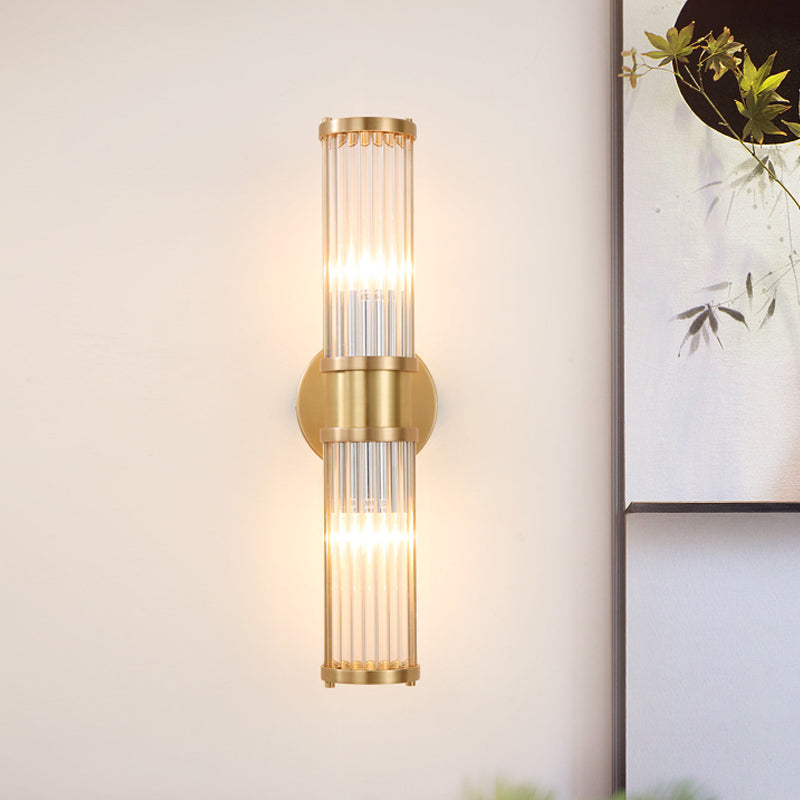1/2-Light Korridor-Wandleuchte, moderner goldener Wandstrahler mit zylindrischem Klarglasschirm