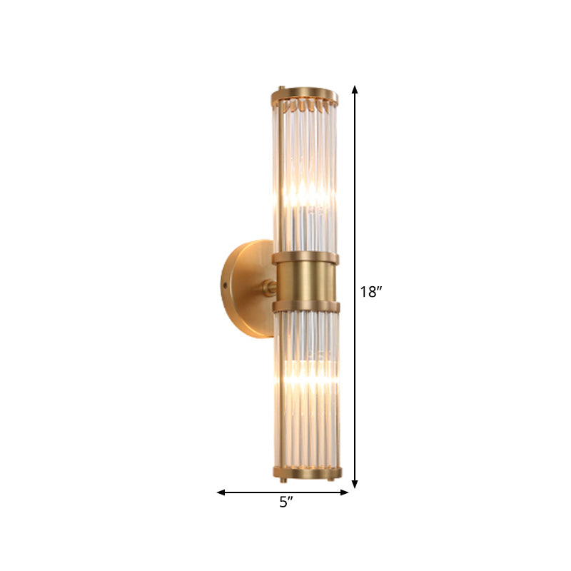 1/2-Light Korridor-Wandleuchte, moderner goldener Wandstrahler mit zylindrischem Klarglasschirm