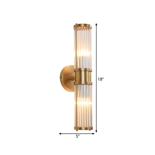 1/2-Light Korridor-Wandleuchte, moderner goldener Wandstrahler mit zylindrischem Klarglasschirm