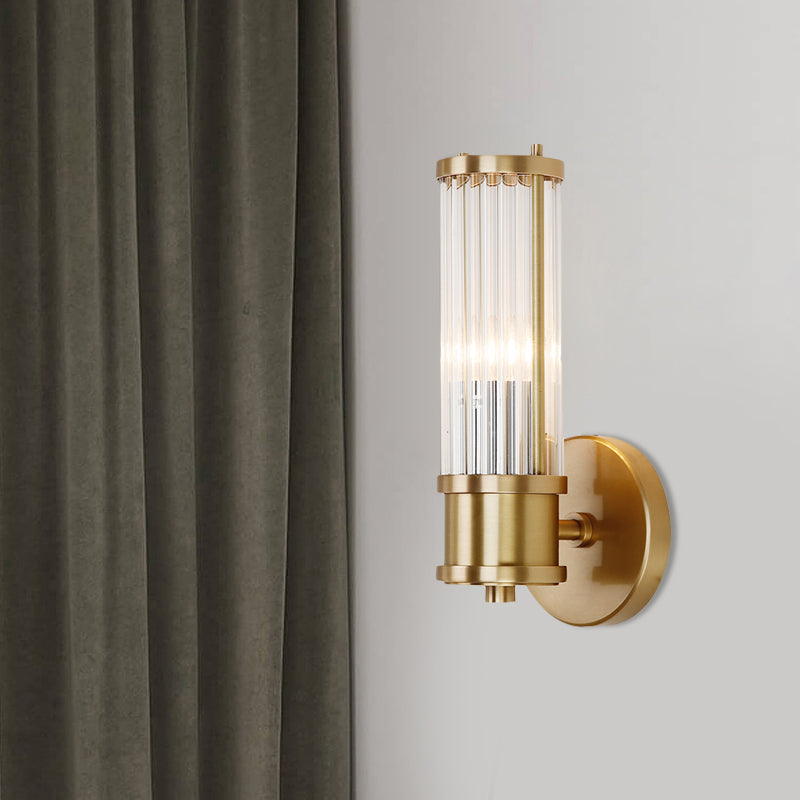1/2-Light Korridor-Wandleuchte, moderner goldener Wandstrahler mit zylindrischem Klarglasschirm