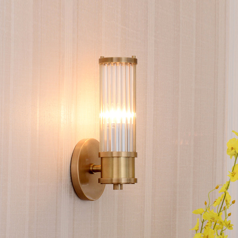 1/2-Light Korridor-Wandleuchte, moderner goldener Wandstrahler mit zylindrischem Klarglasschirm