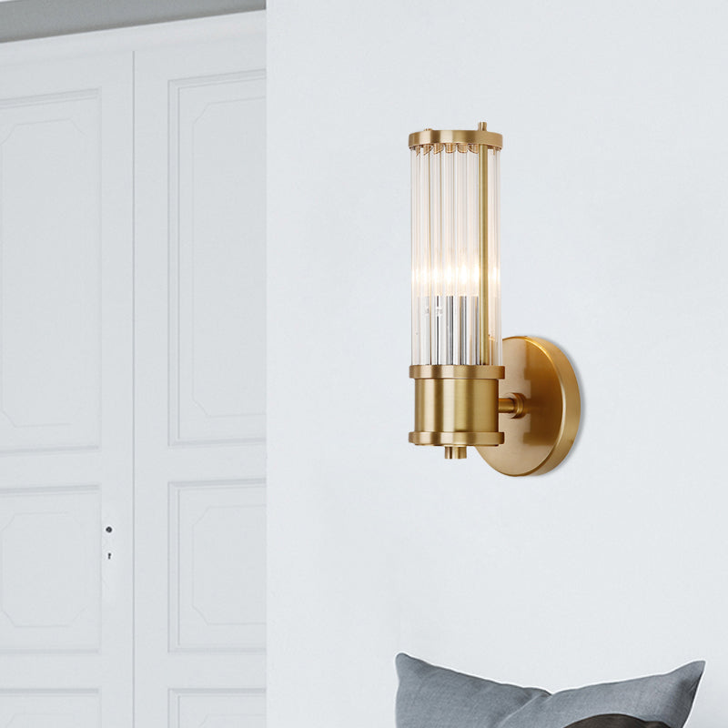 1/2-Light Korridor-Wandleuchte, moderner goldener Wandstrahler mit zylindrischem Klarglasschirm
