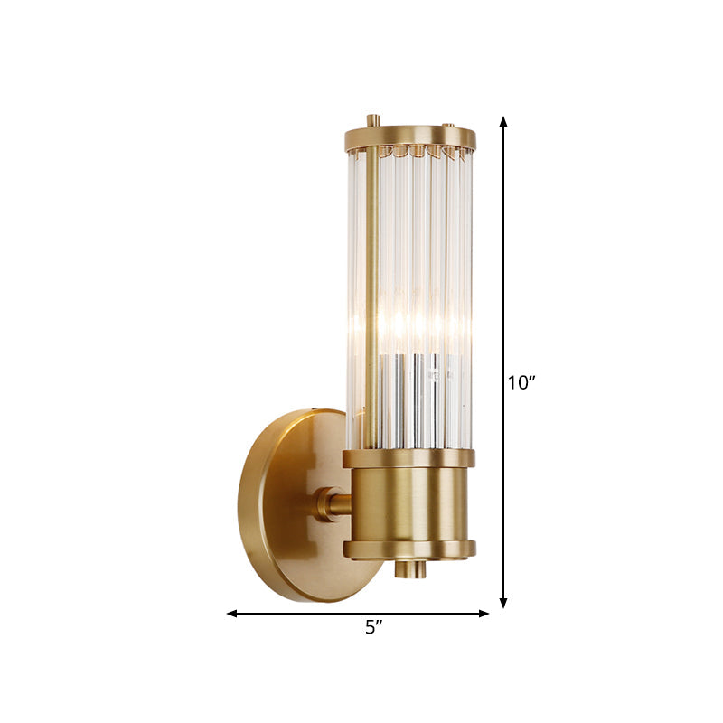 1/2-Light Korridor-Wandleuchte, moderner goldener Wandstrahler mit zylindrischem Klarglasschirm