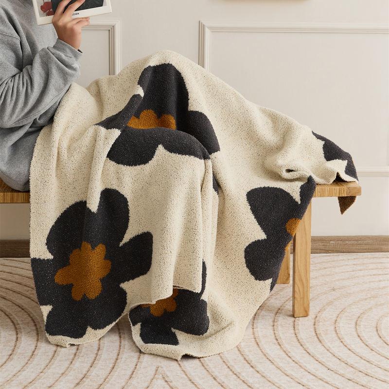 Floral Knitted Throw Blanket