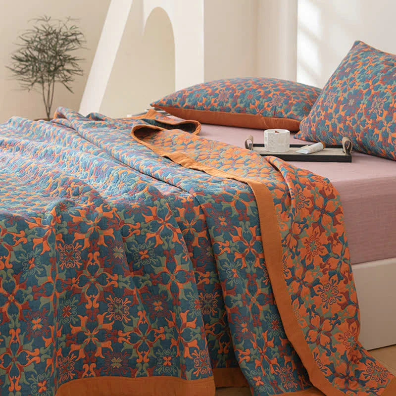 Orange & Blue Pattern Six-Layer Cotton Quilt