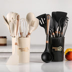 Silicone Kitchen Utensil Set with Wooden Handles
