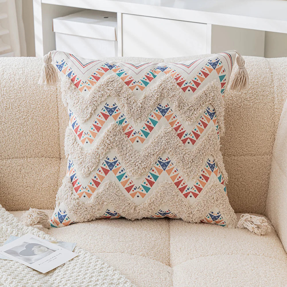 Boho Geometric Tufted Cushion Cover