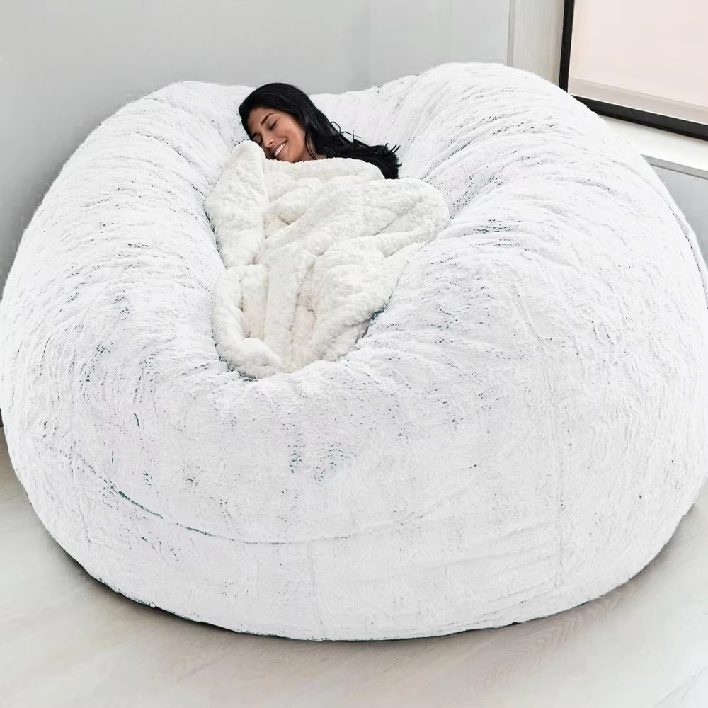 Großer 150 cm flauschiger Kunstfell-Sitzsack-Bezug – Lounge-Sofa (nur Bezug)