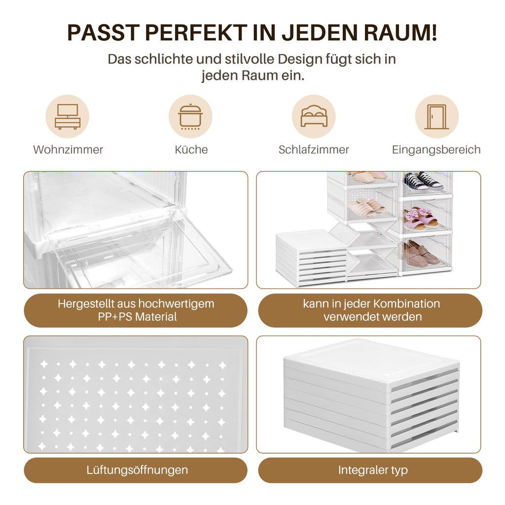 Stapelbare Schuhboxen, 6 Ebenen