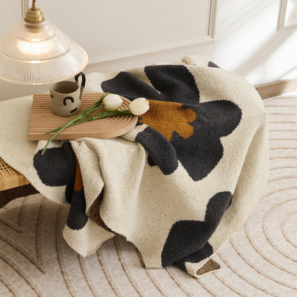 Floral Knitted Throw Blanket