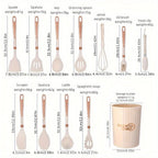 Silicone Kitchen Utensil Set with Wooden Handles