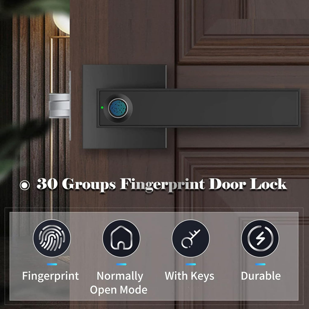 Smart-Türgriff mit Fingerabdruckscanner, Schlüsselfunktion & 30 Benutzern