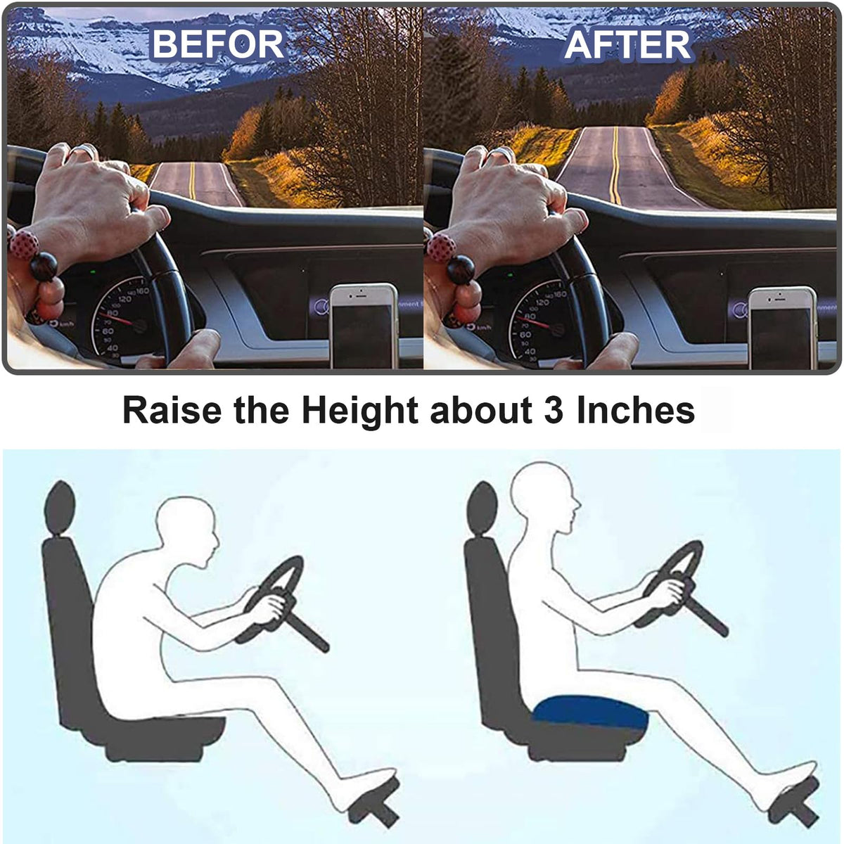 ZitComfort Ergonomisches Sitzerhöhungskissen für Auto & Büro